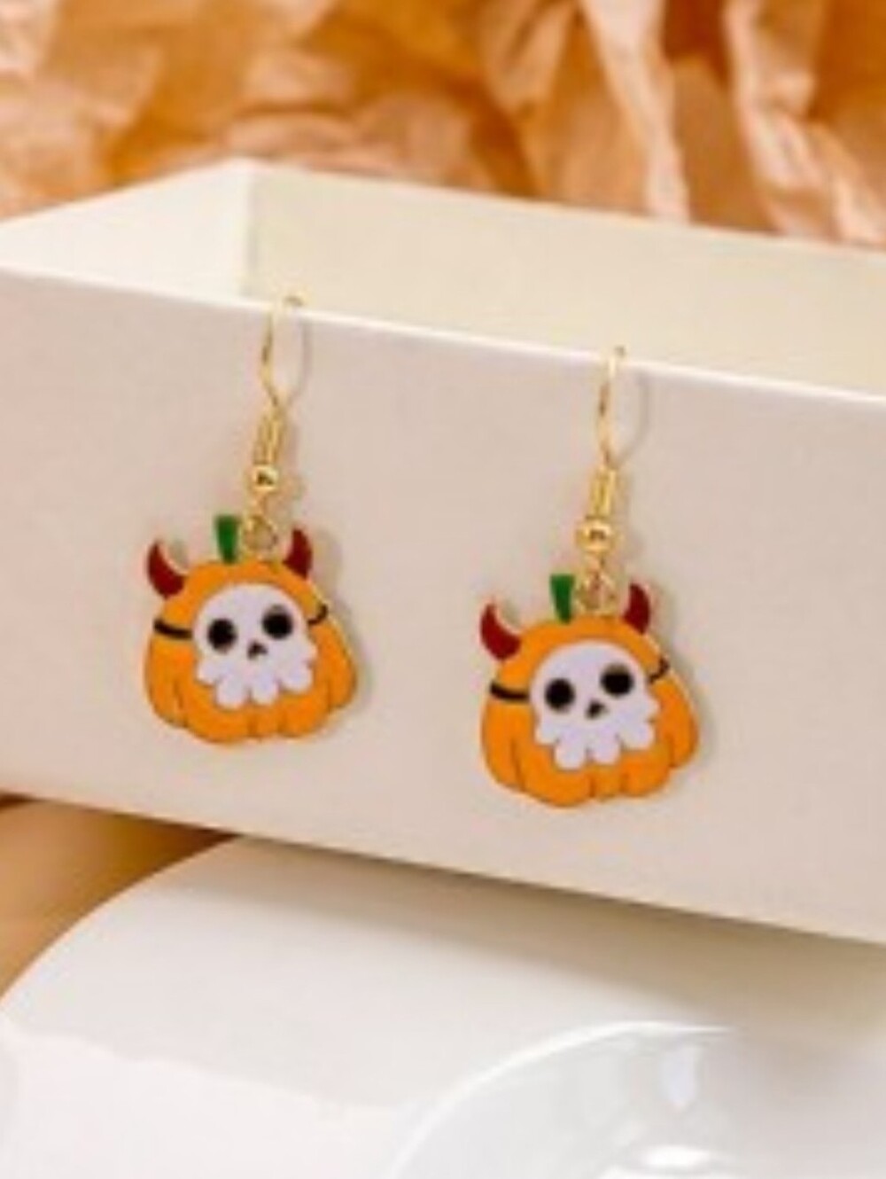 NEW Halloween Orange White Pumpkin Skull  Earrings NEW
